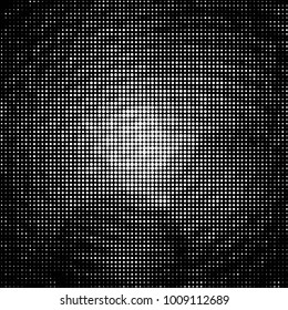 Abstract grunge grid polka dot halftone background pattern. Spotted black and white vector line illustration
