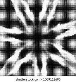 Abstract grunge grid polka dot halftone background pattern. Spotted black and white vector line illustration
