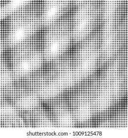 Abstract grunge grid polka dot halftone background pattern. Spotted black and white vector line illustration
