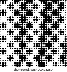 Abstract grunge grid polka dot halftone background pattern. Spotted black and white vector line illustration
