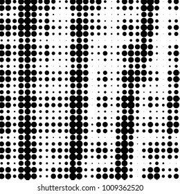 Abstract grunge grid polka dot halftone background pattern. Spotted black and white vector line illustration
