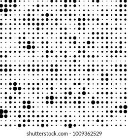 Abstract grunge grid polka dot halftone background pattern. Spotted black and white vector line illustration
