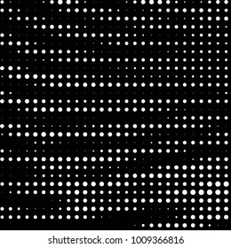 Abstract grunge grid polka dot halftone background pattern. Spotted black and white vector line illustration
