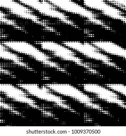 Abstract grunge grid polka dot halftone background pattern. Spotted black and white vector line illustration
