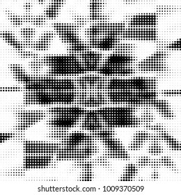 Abstract grunge grid polka dot halftone background pattern. Spotted black and white vector line illustration
