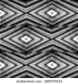 Abstract grunge grid polka dot halftone background pattern. Spotted black and white vector line illustration
