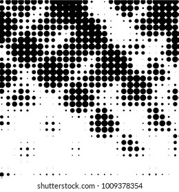 Abstract grunge grid polka dot halftone background pattern. Spotted black and white vector line illustration
