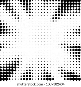 Abstract grunge grid polka dot halftone background pattern. Spotted black and white vector line illustration
