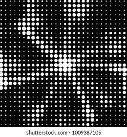 Abstract grunge grid polka dot halftone background pattern. Spotted black and white vector line illustration
