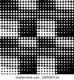 Abstract grunge grid polka dot halftone background pattern. Spotted black and white vector line illustration

