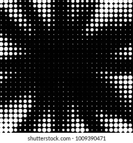 Abstract grunge grid polka dot halftone background pattern. Spotted black and white vector line illustration
