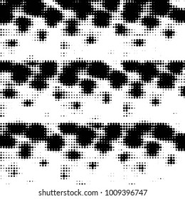Abstract grunge grid polka dot halftone background pattern. Spotted black and white vector line illustration
