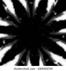 Abstract grunge grid polka dot halftone background pattern. Spotted black and white vector line illustration
