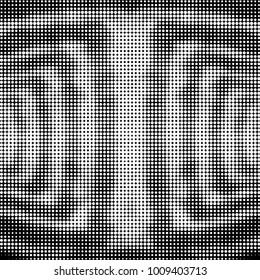 Abstract grunge grid polka dot halftone background pattern. Spotted black and white vector line illustration
