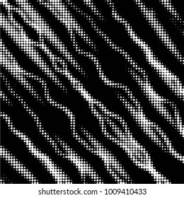 Abstract grunge grid polka dot halftone background pattern. Spotted black and white vector line illustration
