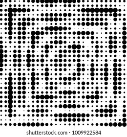 Abstract grunge grid polka dot halftone background pattern. Spotted black and white vector line illustration

