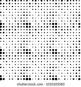 Abstract grunge grid polka dot halftone background pattern. Spotted black and white vector line illustration
