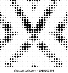 Abstract grunge grid polka dot halftone background pattern. Spotted black and white vector line illustration
