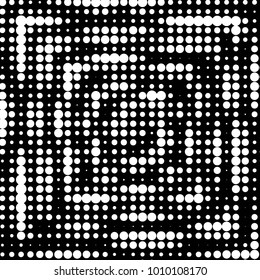 Abstract grunge grid polka dot halftone background pattern. Spotted black and white vector line illustration
