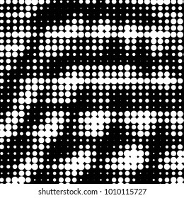 Abstract grunge grid polka dot halftone background pattern. Spotted black and white vector line illustration
