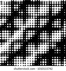 Abstract grunge grid polka dot halftone background pattern. Spotted black and white vector line illustration
