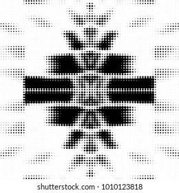 Abstract grunge grid polka dot halftone background pattern. Spotted black and white vector line illustration
