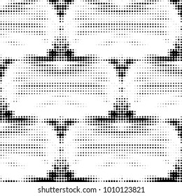 Abstract grunge grid polka dot halftone background pattern. Spotted black and white vector line illustration
