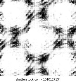 Abstract grunge grid polka dot halftone background pattern. Spotted black and white vector line illustration

