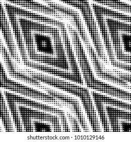 Abstract grunge grid polka dot halftone background pattern. Spotted black and white vector line illustration
