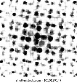 Abstract grunge grid polka dot halftone background pattern. Spotted black and white vector line illustration
