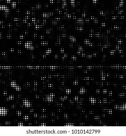 Abstract grunge grid polka dot halftone background pattern. Spotted black and white vector line illustration
