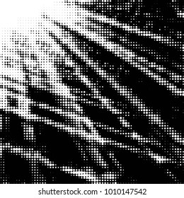 Abstract grunge grid polka dot halftone background pattern. Spotted black and white vector line illustration
