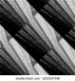 Abstract grunge grid polka dot halftone background pattern. Spotted black and white vector line illustration
