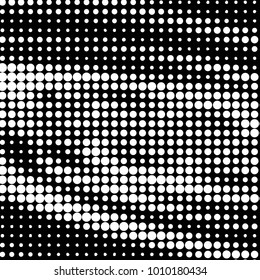 Abstract grunge grid polka dot halftone background pattern. Spotted black and white vector line illustration
