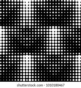 Abstract grunge grid polka dot halftone background pattern. Spotted black and white vector line illustration
