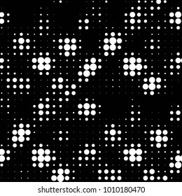 Abstract grunge grid polka dot halftone background pattern. Spotted black and white vector line illustration
