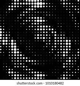 Abstract grunge grid polka dot halftone background pattern. Spotted black and white vector line illustration
