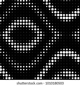 Abstract grunge grid polka dot halftone background pattern. Spotted black and white vector line illustration
