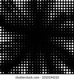 Abstract grunge grid polka dot halftone background pattern. Spotted black and white vector line illustration
