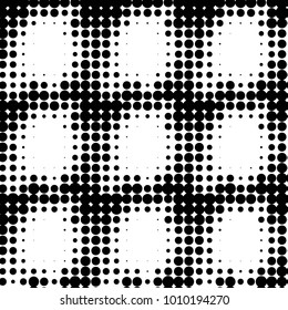 Abstract grunge grid polka dot halftone background pattern. Spotted black and white vector line illustration
