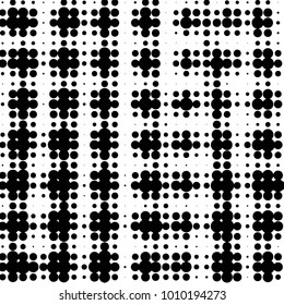 Abstract grunge grid polka dot halftone background pattern. Spotted black and white vector line illustration
