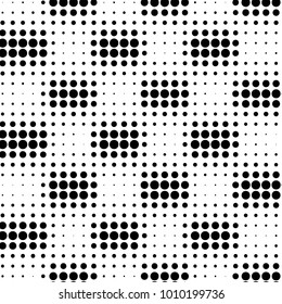 Abstract grunge grid polka dot halftone background pattern. Spotted black and white vector line illustration
