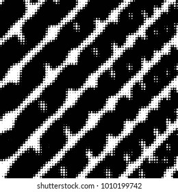 Abstract grunge grid polka dot halftone background pattern. Spotted black and white vector line illustration
