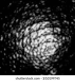 Abstract grunge grid polka dot halftone background pattern. Spotted black and white vector line illustration
