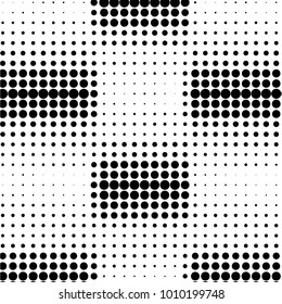 Abstract grunge grid polka dot halftone background pattern. Spotted black and white vector line illustration
