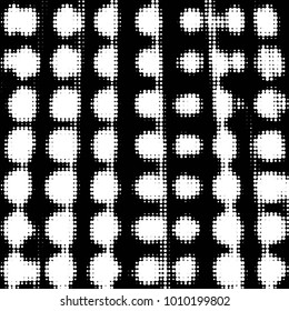 Abstract grunge grid polka dot halftone background pattern. Spotted black and white vector line illustration
