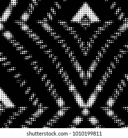Abstract grunge grid polka dot halftone background pattern. Spotted black and white vector line illustration
