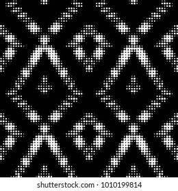 Abstract grunge grid polka dot halftone background pattern. Spotted black and white vector line illustration
