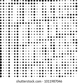Abstract grunge grid polka dot halftone background pattern. Spotted black and white vector line illustration
