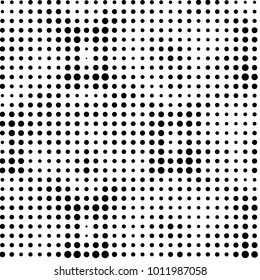 Abstract grunge grid polka dot halftone background pattern. Spotted black and white vector line illustration
